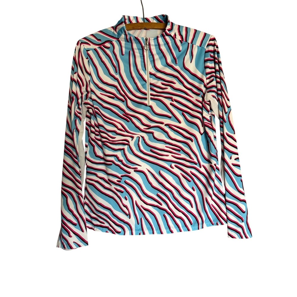 Tail Activewear Womens M Zebra Print 1/4 Zip Long‎ Sleeve Golf Top Resortwear